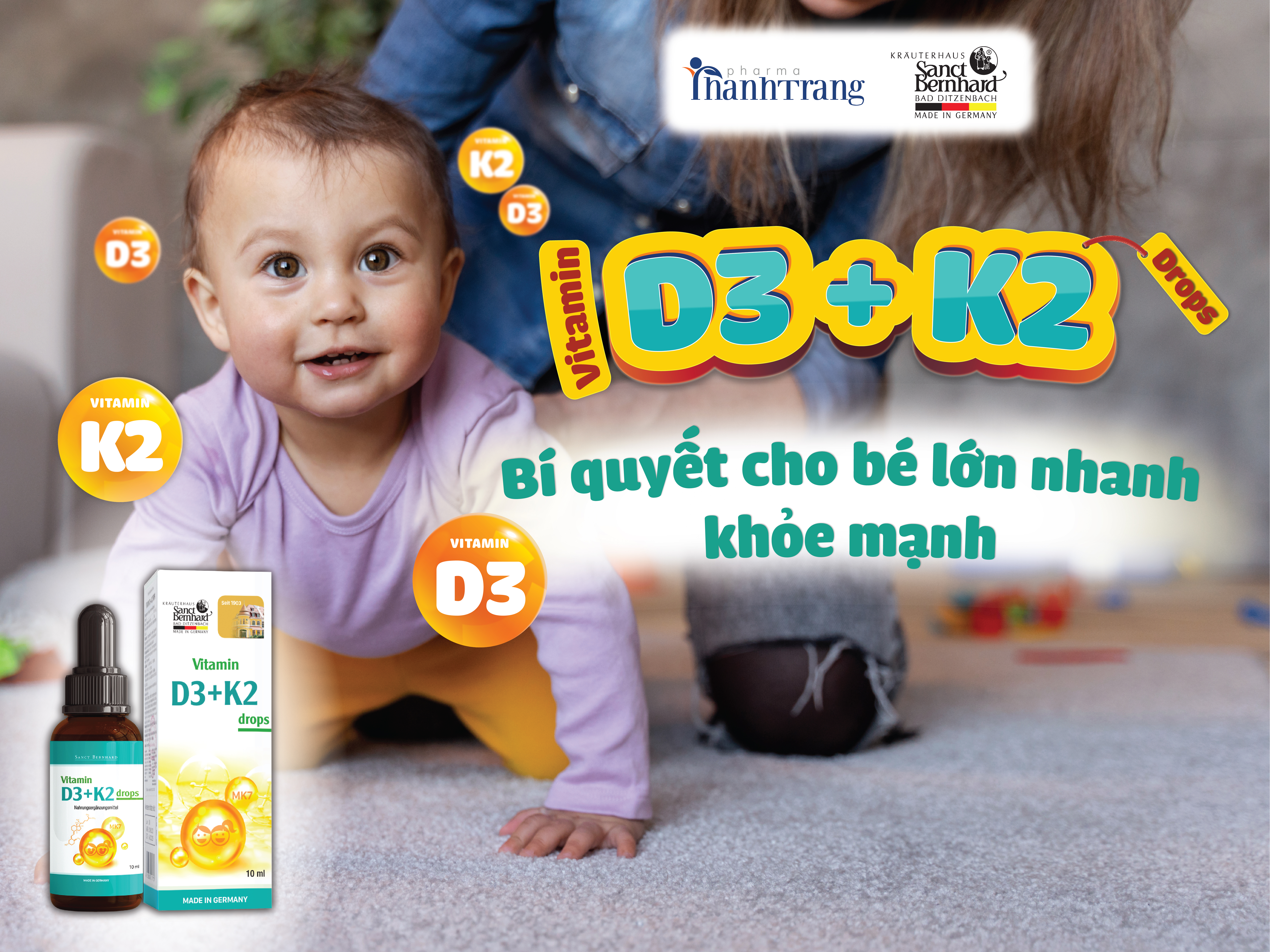 Vitamin D3 + K2 Drops: Bí quyết cho bé lớn nhanh và phát triển khỏe mạnh